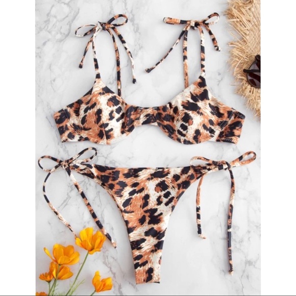 Zaful Other - NWOT Leopard Print tie bikini
